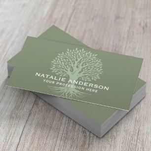 Vintage Tree Sage Green Life Coach Yoga SPA Business Card