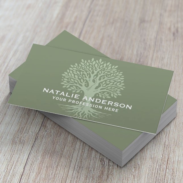 Vintage Tree Sage Green Life Coach Yoga SPA Business Card (Creator Uploaded)