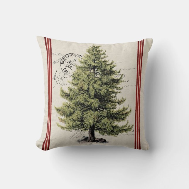 Vintage Tree Stripe Holiday Pillow (Front)