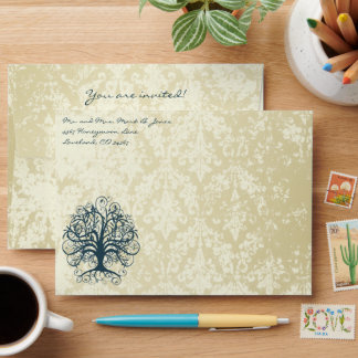 Vintage Tree Swirl Distressed Damask Envelopes