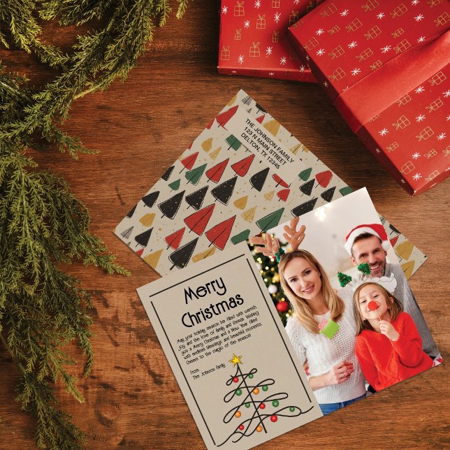 Vintage Trees Charm: Merry Christmas Photo Holiday Postcard (Creator Uploaded)