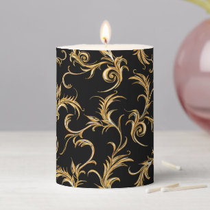 Vintage Trendy Black Golden Pattern Retro Pillar Candle