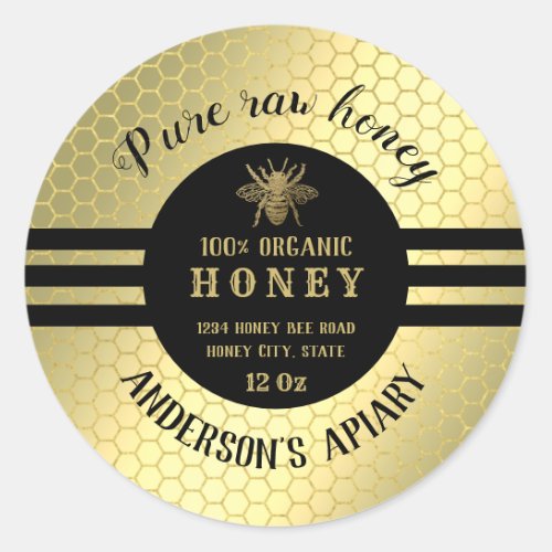 Vintage trendy gold honey jar bee apiary classic round sticker