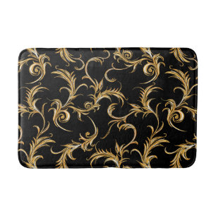 Vintage Trendy Golden Pattern Black Retro Bath Mat