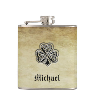 Vintage trendy grundge Irish shamrock monogram Flask