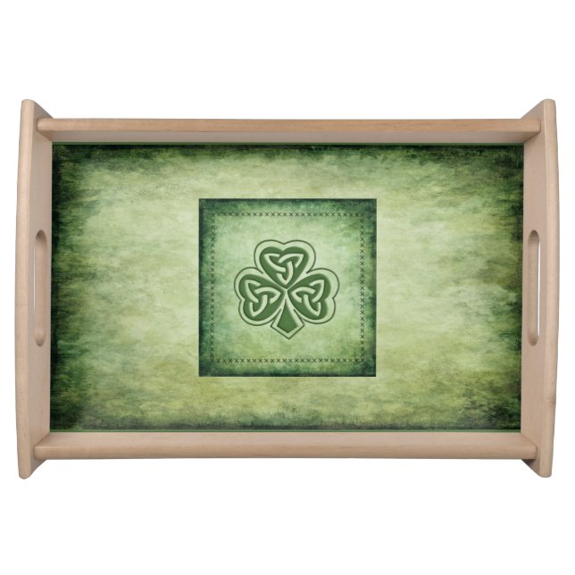 Vintage trendy grundge Irish shamrock Serving Tray (Front)