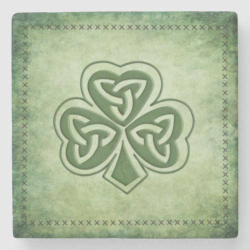 Vintage trendy grundge Irish shamrock Stone Coaster