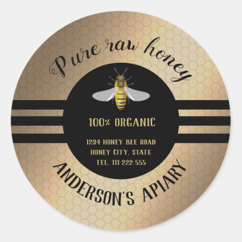 Vintage trendy honey jar bee apiary classic round sticker