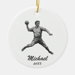 Vintage Trendy Modern Handball Player Personalized Ceramic Ornament