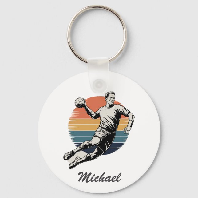 Vintage Trendy Modern Handball Player Personalized Keychain (Front)