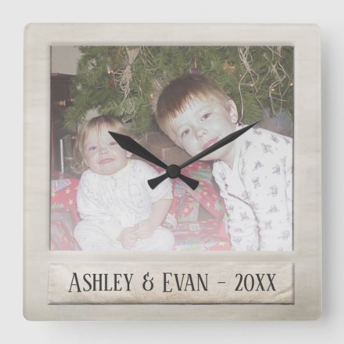 Vintage Trendy Photo Frame with One Photo Square Wall Clock