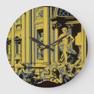 Vintage Trevi Fountain, Marini Strand Hotel, Rome Large Clock