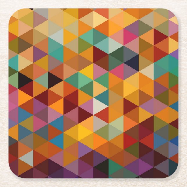 Vintage Triangles Pattern Background. Square Paper Coaster (Front)