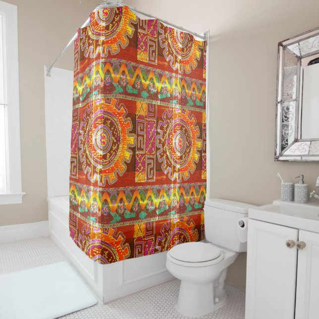 Vintage Tribal Geometric Shower Curtain  (In Situ)