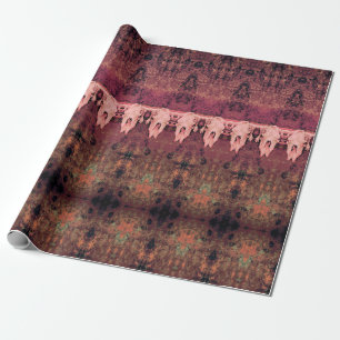 Vintage Tribal Pattern Brown Pink Bull Cow Skull Wrapping Paper