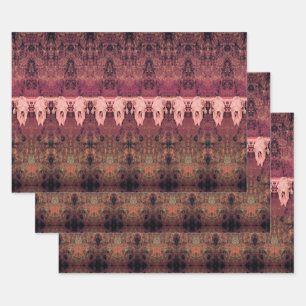 Vintage Tribal Pattern Brown Pink Bull Cow Skull Wrapping Paper Sheets