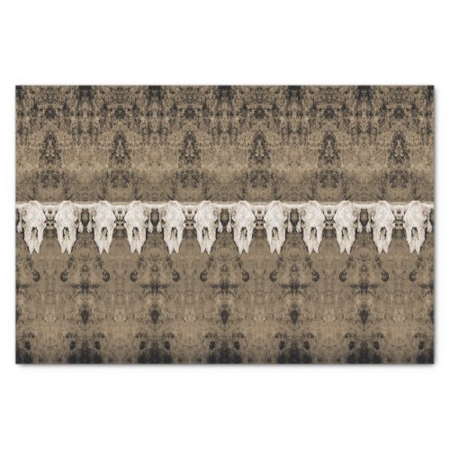 Vintage Tribal Pattern Sepia Bull Cow Skull Tissue Paper