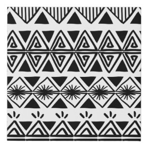 Vintage tribal pattern with black and white hand d faux canvas print