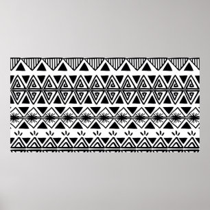 Vintage tribal pattern with black and white hand d poster