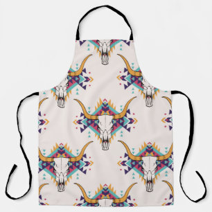 vintage tribal seamless pattern with bull skull an apron