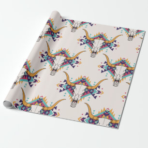 vintage tribal seamless pattern with bull skull an wrapping paper