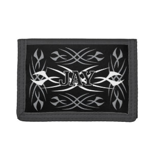 Vintage tribal tattoo design on personalized tri-fold wallet
