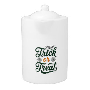 Vintage Trick Or Treat Halloween Typography Design Teapot