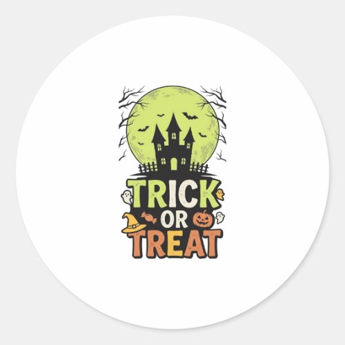 Vintage Trick or Treat Haunted House Halloween Des Classic Round Sticker