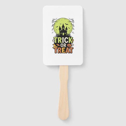 Vintage Trick or Treat Haunted House Halloween Des Hand Fan