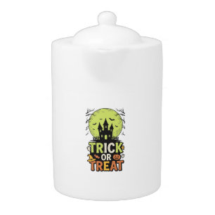 Vintage Trick or Treat Haunted House Halloween Des Teapot
