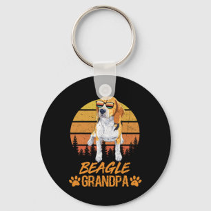 Vintage Tricolor Beagle Dog Grandpa Paw Dad Father Keychain