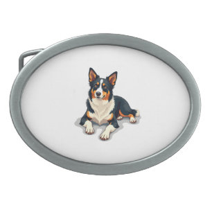 Vintage Tricolor Border Collie Portrait Dog Illust Belt Buckle