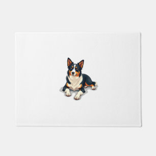 Vintage Tricolor Border Collie Portrait Dog Illust Doormat