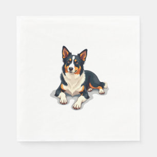 Vintage Tricolor Border Collie Portrait Dog Illust Napkins