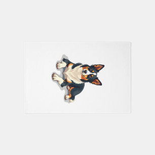 Vintage Tricolor Border Collie Portrait Dog Illust Rug