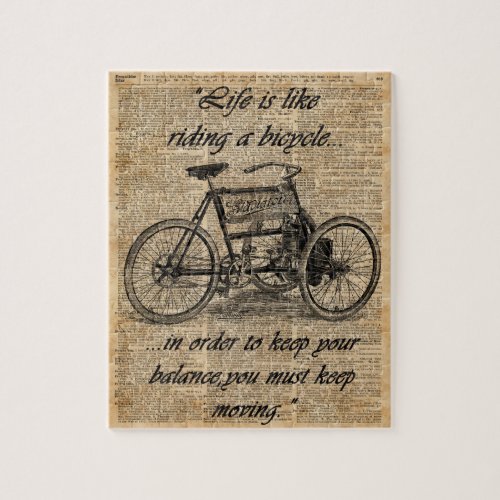 Vintage Tricycle Dictionary Art Bicycle Quote Jigsaw Puzzle