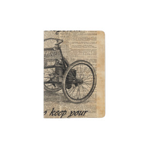 Vintage Tricycle Dictionary Art Bicycle Quote Passport Holder