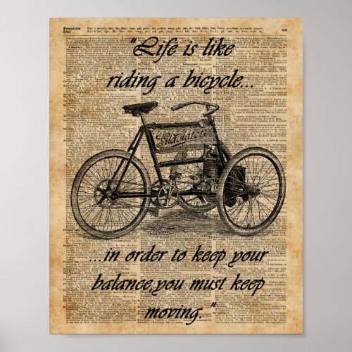 Vintage Tricycle Dictionary Art Bicycle Quote Poster