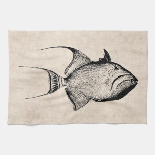 Vintage Trigger Fish Antique Hawaiian Print Towel
