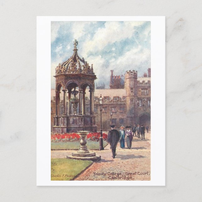 Vintage Trinity College, Great Court, Cambridge Postcard (Front)