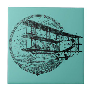 Vintage Triplane Drawing - Retro Aviation Art on Ceramic Tile