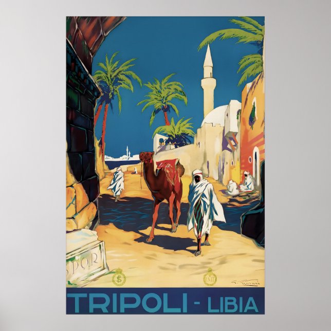 Vintage Tripoli Libya Travel Poster Print, Camel (Front)