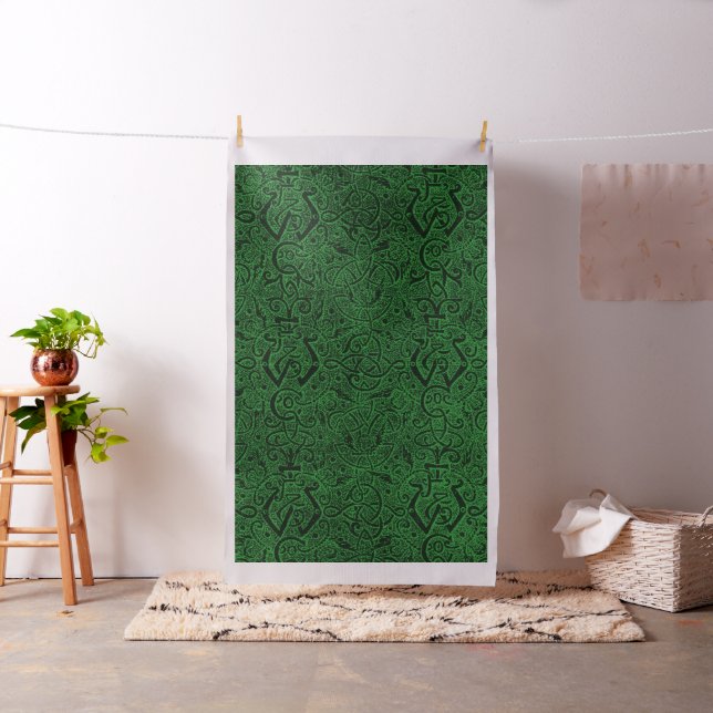 Vintage Triskle Celtic Trinity Knot Ivy Green Fabric (In Situ)