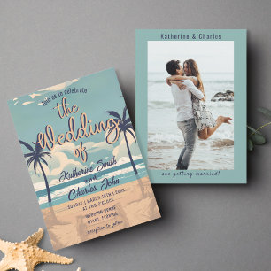 Vintage Tropical Beach Destination Wedding Photo Invitation