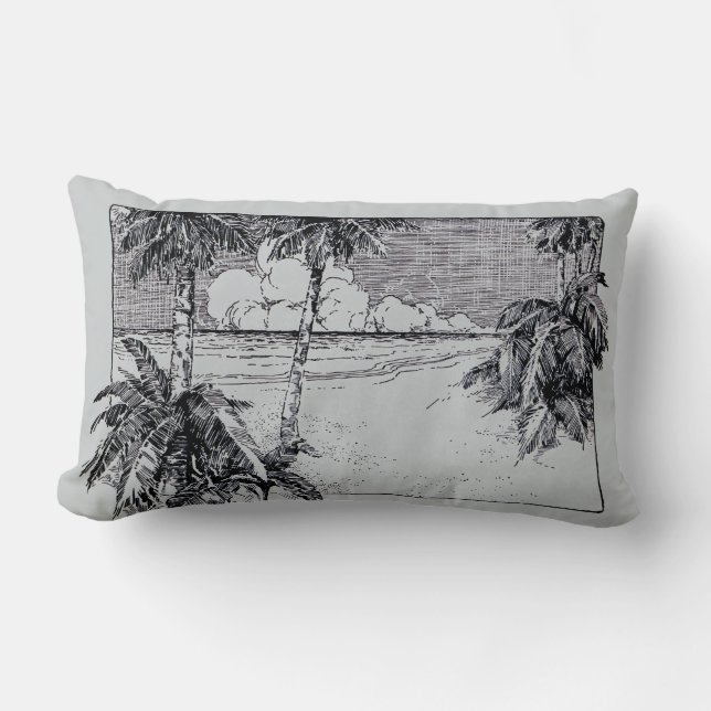 Vintage Tropical Beach Etching Pillow (Front)