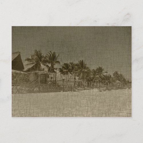 Vintage Tropical Beach Huts Postcard