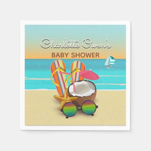 Vintage Tropical Beach Party Baby Shower Napkins