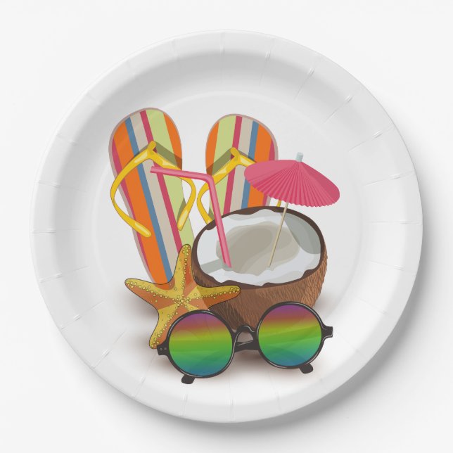 Vintage Tropical Beach Party Baby Shower Paper Plates (Front)