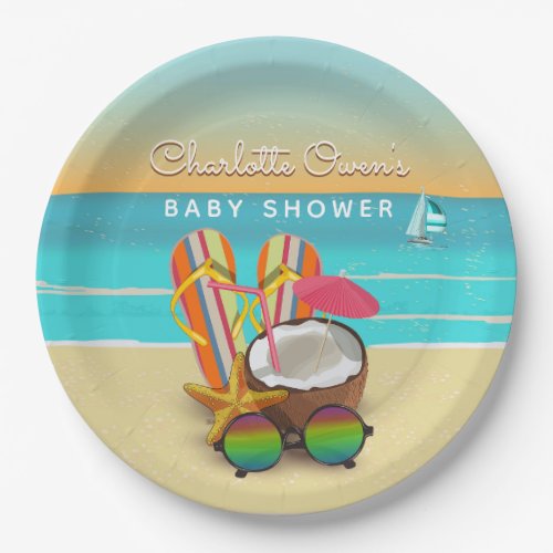 Vintage Tropical Beach Party Baby Shower Paper Plates