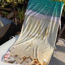 Vintage Tropical Beach Starfish Shells Mrs. Bride Beach Towel